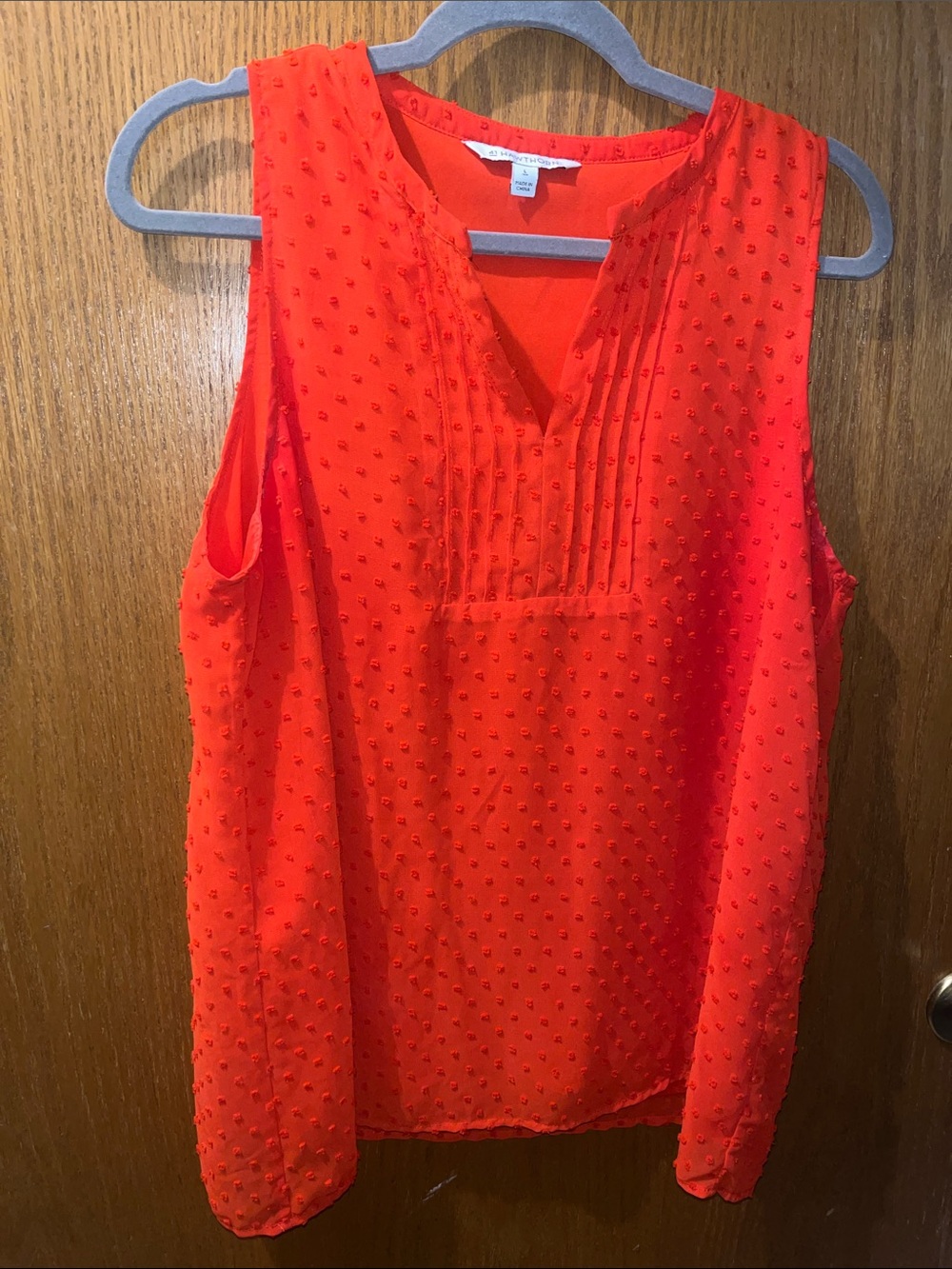 41 Hawthorn Bright red Sleeveless Pintuck Swiss Dot Blouse